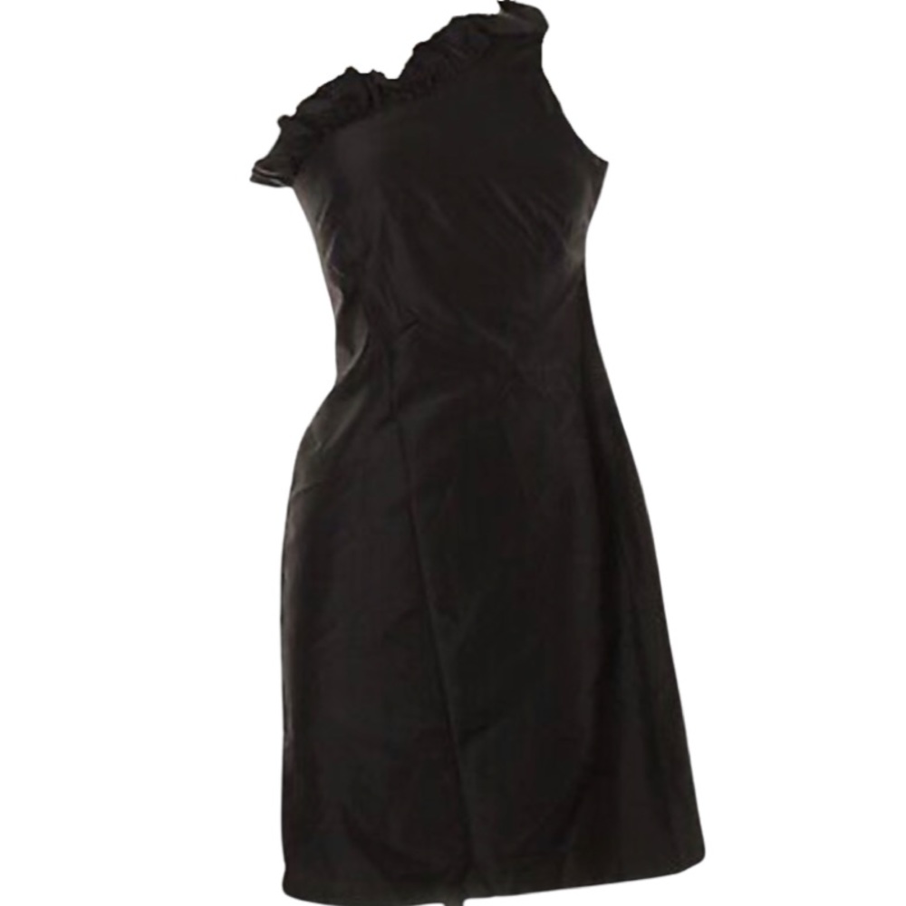 Melly M 100% Silk One Shoulder Ruffle Dress | Black | 8